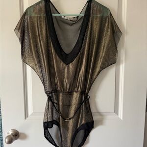 Sheer Black and Gold Bodysuit with Belt